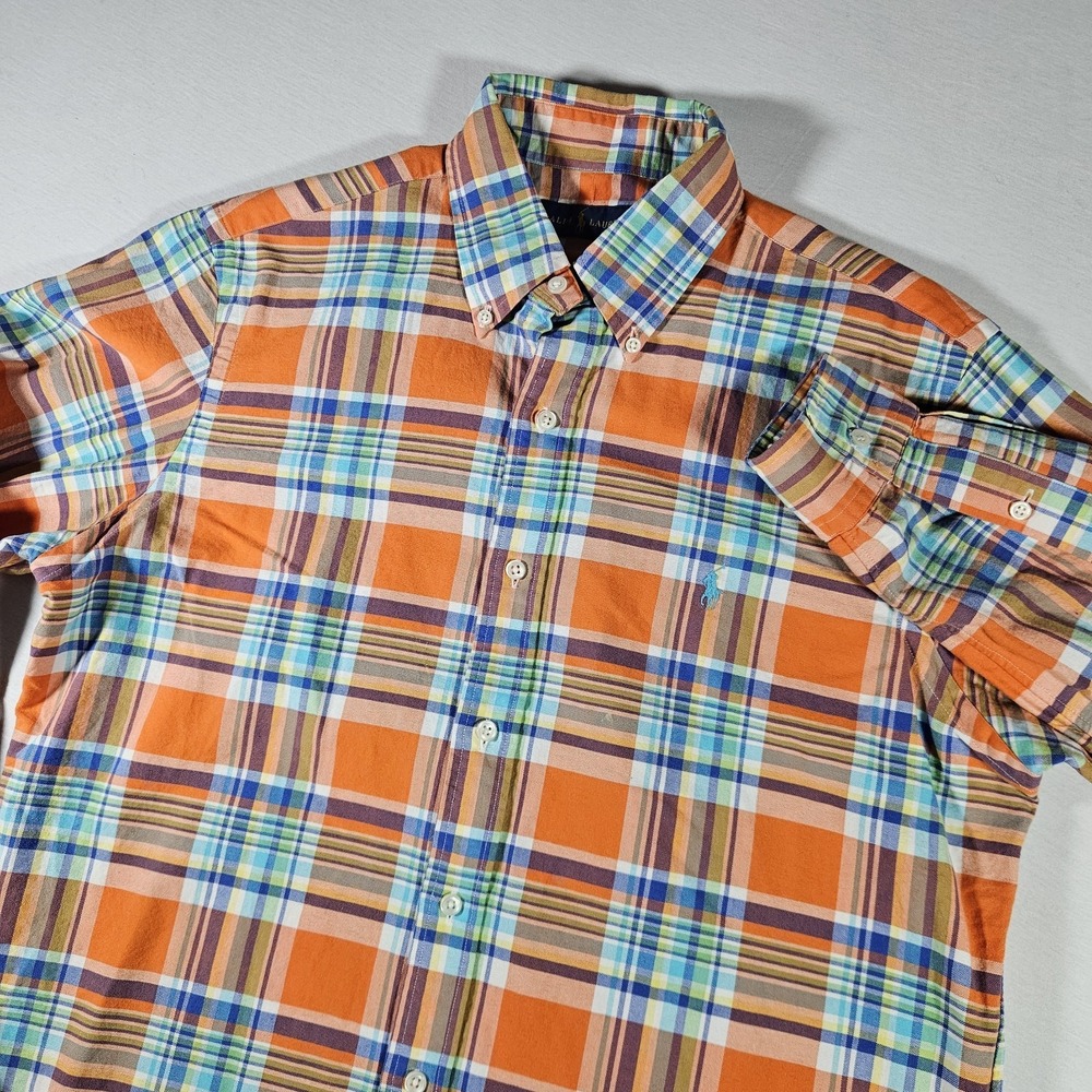 Ralph‎ Lauren Shirt Men's Medium Long Sleeve Orange Plaid